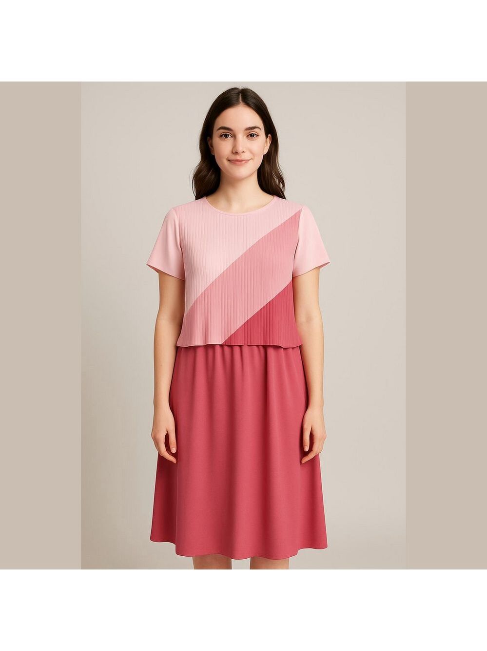 Vintage Pink Pleated Dress 70s 80s